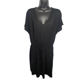 Gap Women's V-Neck Lightweight Sweater Dress Med Short Sleeve Tie Waist Black